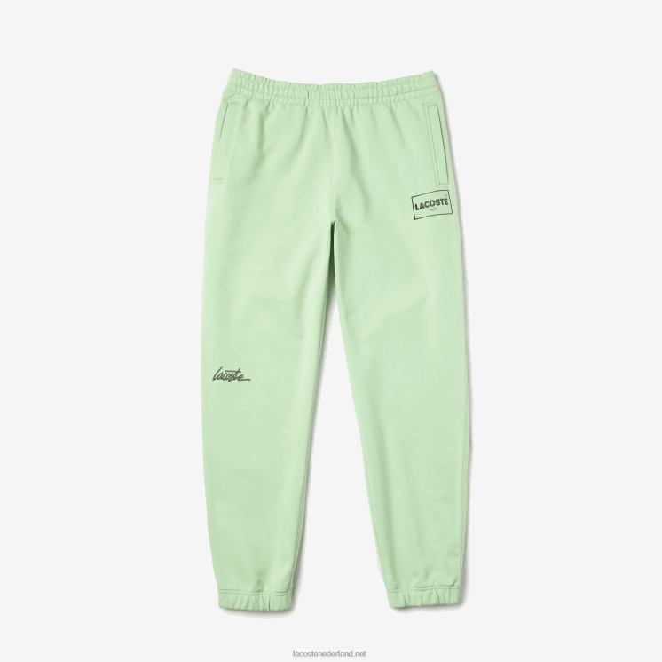 Lacoste Live Heritage joggingbroek van katoenfleece met print 0828H1136 groene hihi Heren