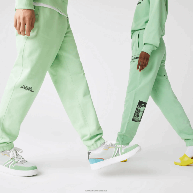 Lacoste Live Heritage joggingbroek van katoenfleece met print 0828H1136 groene hihi Heren