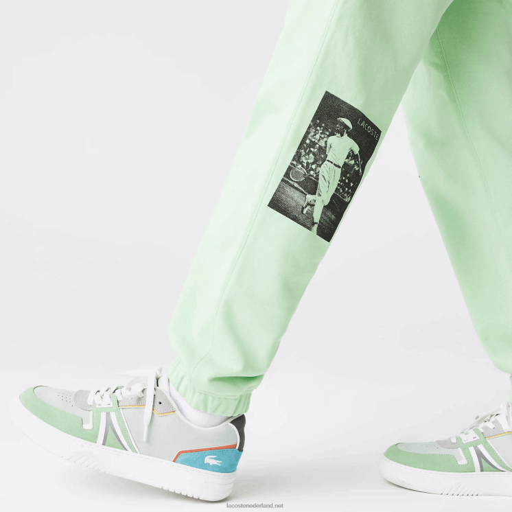 Lacoste Live Heritage joggingbroek van katoenfleece met print 0828H1136 groene hihi Heren