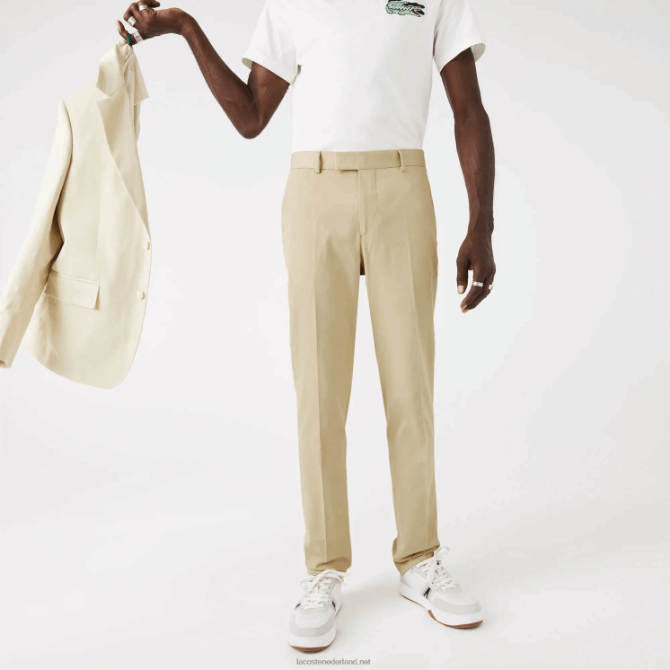 Lacoste geplooide broek van katoen en linnenmix 0828H1642 beige jaren 68 Heren
