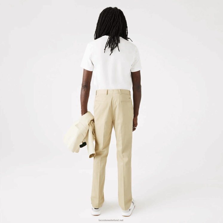 Lacoste geplooide broek van katoen en linnenmix 0828H1642 beige jaren 68 Heren