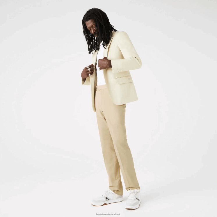 Lacoste geplooide broek van katoen en linnenmix 0828H1642 beige jaren 68 Heren
