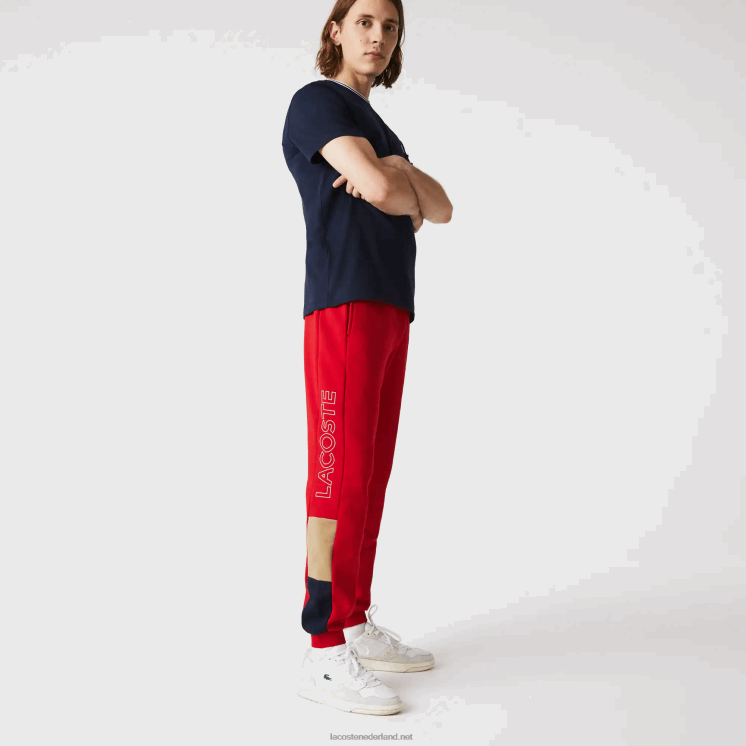 Lacoste joggingbroek met colorblock-fleece en merklogo 0828H1109 rood beige marineblauw 1fu Heren