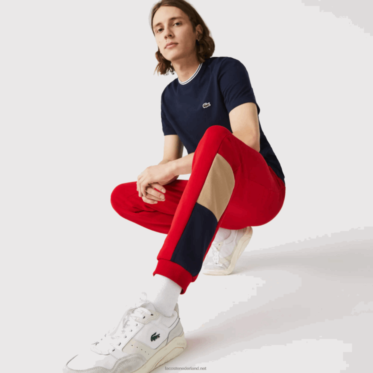 Lacoste joggingbroek met colorblock-fleece en merklogo 0828H1109 rood beige marineblauw 1fu Heren