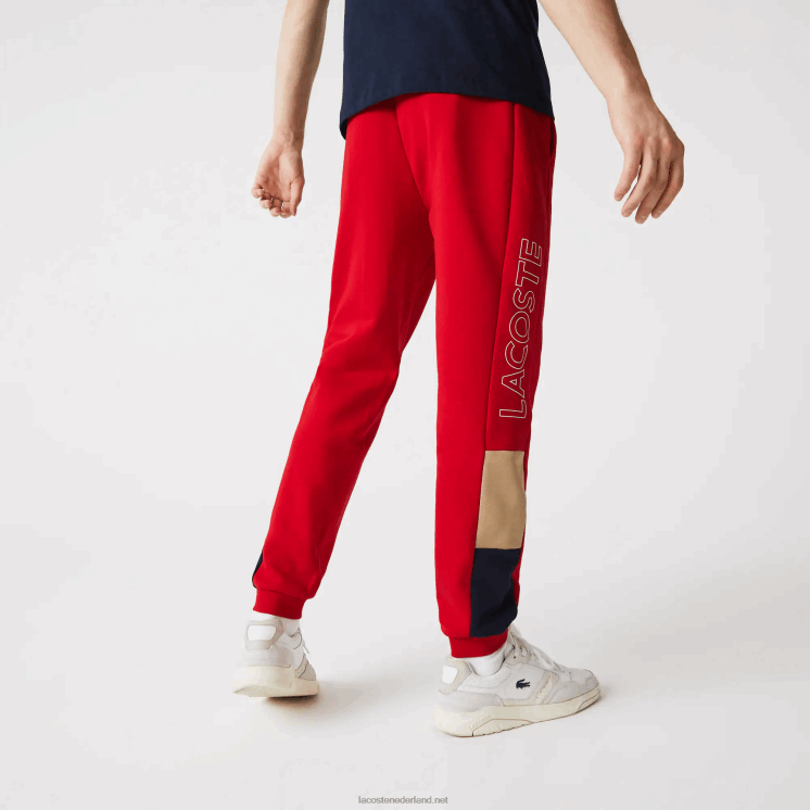 Lacoste joggingbroek met colorblock-fleece en merklogo 0828H1109 rood beige marineblauw 1fu Heren