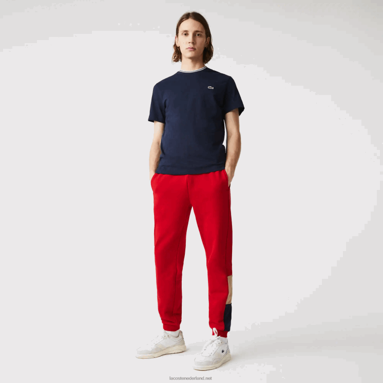 Lacoste joggingbroek met colorblock-fleece en merklogo 0828H1109 rood beige marineblauw 1fu Heren