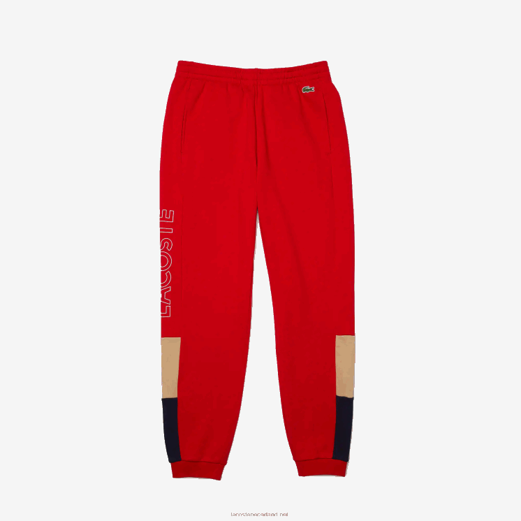 Lacoste joggingbroek met colorblock-fleece en merklogo 0828H1109 rood beige marineblauw 1fu Heren