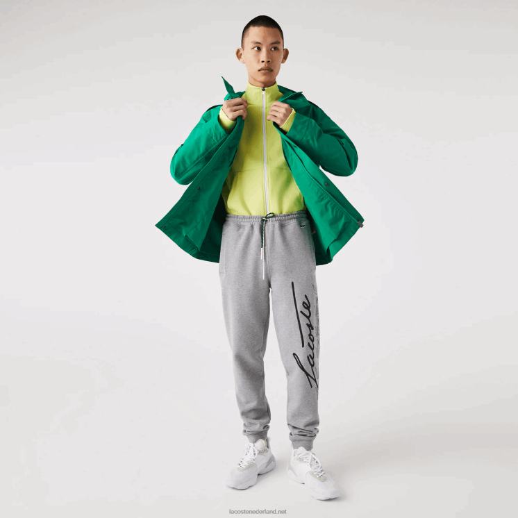 Lacoste joggingbroek van katoenfleece met handtekening en krokodillenprint 0828H1065 grijze chine 4jv Heren