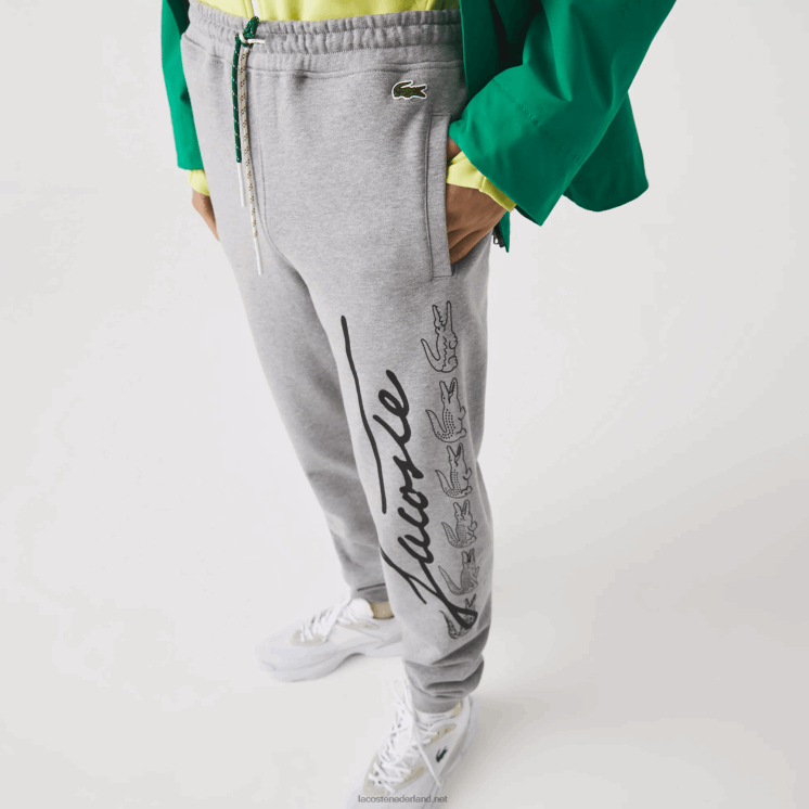 Lacoste joggingbroek van katoenfleece met handtekening en krokodillenprint 0828H1065 grijze chine 4jv Heren