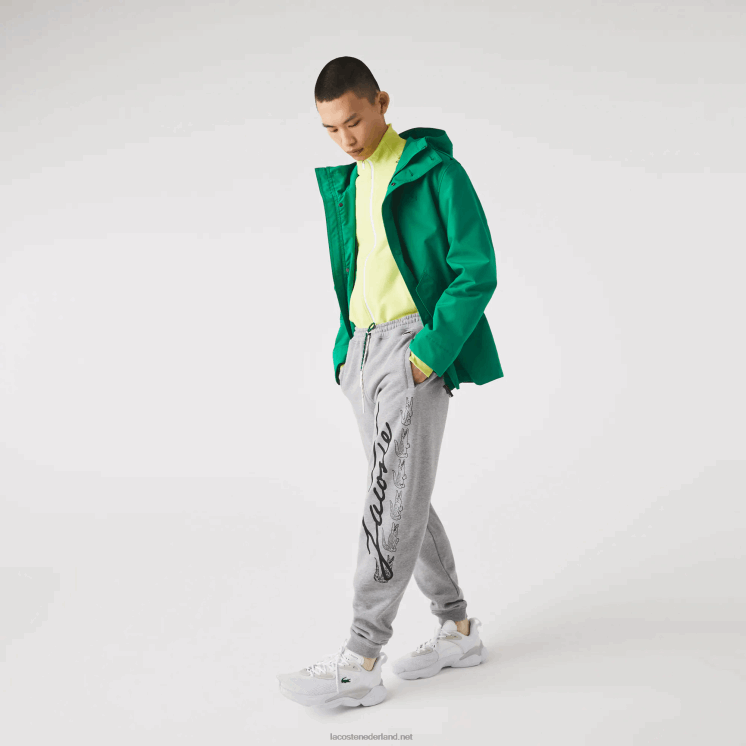 Lacoste joggingbroek van katoenfleece met handtekening en krokodillenprint 0828H1065 grijze chine 4jv Heren