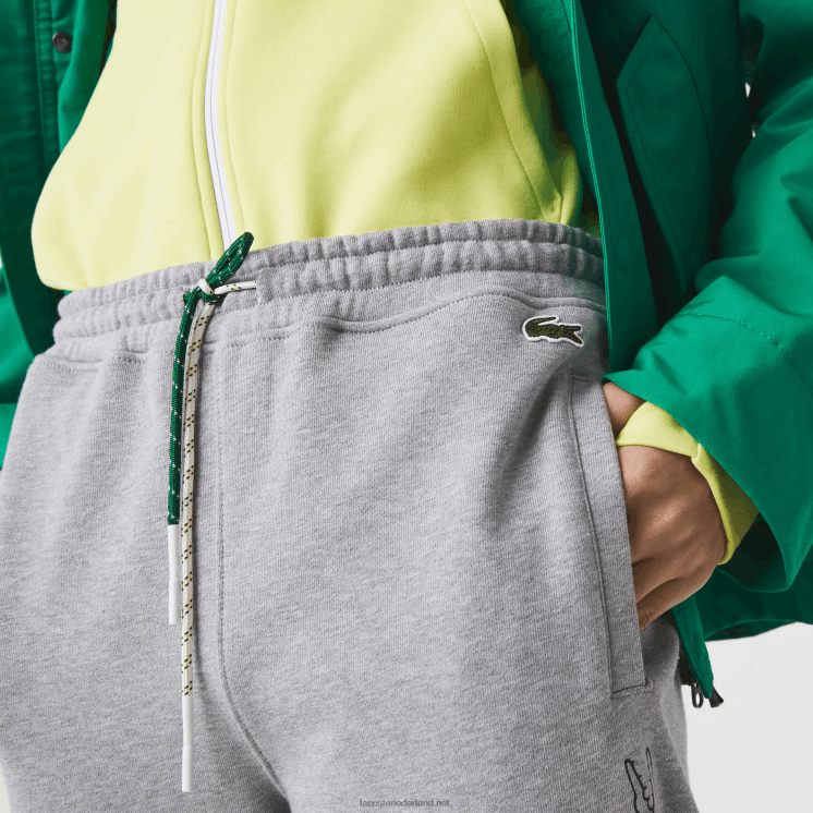 Lacoste joggingbroek van katoenfleece met handtekening en krokodillenprint 0828H1065 grijze chine 4jv Heren
