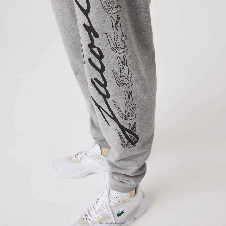 Lacoste joggingbroek van katoenfleece met handtekening en krokodillenprint 0828H1065 grijze chine 4jv Heren