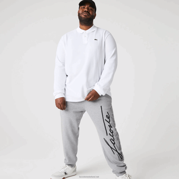 Lacoste joggingbroek van katoenfleece met handtekening en krokodillenprint 0828H1065 grijze chine 4jv Heren