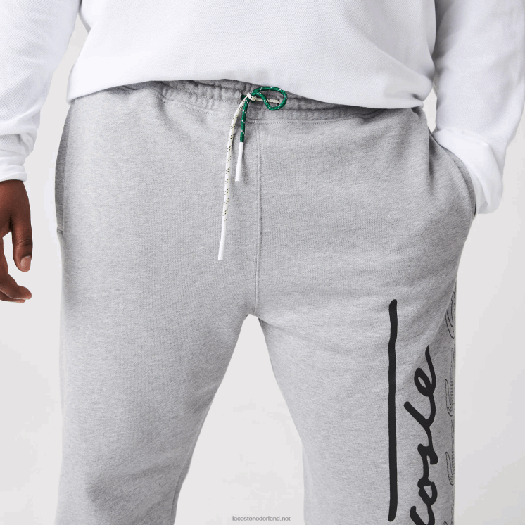 Lacoste joggingbroek van katoenfleece met handtekening en krokodillenprint 0828H1065 grijze chine 4jv Heren