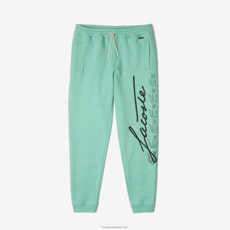 Lacoste joggingbroek van katoenfleece met handtekening en krokodillenprint 0828H1066 groen hcv Heren