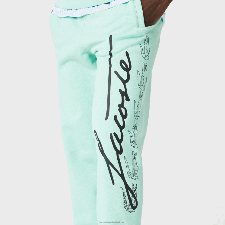 Lacoste joggingbroek van katoenfleece met handtekening en krokodillenprint 0828H1066 groen hcv Heren