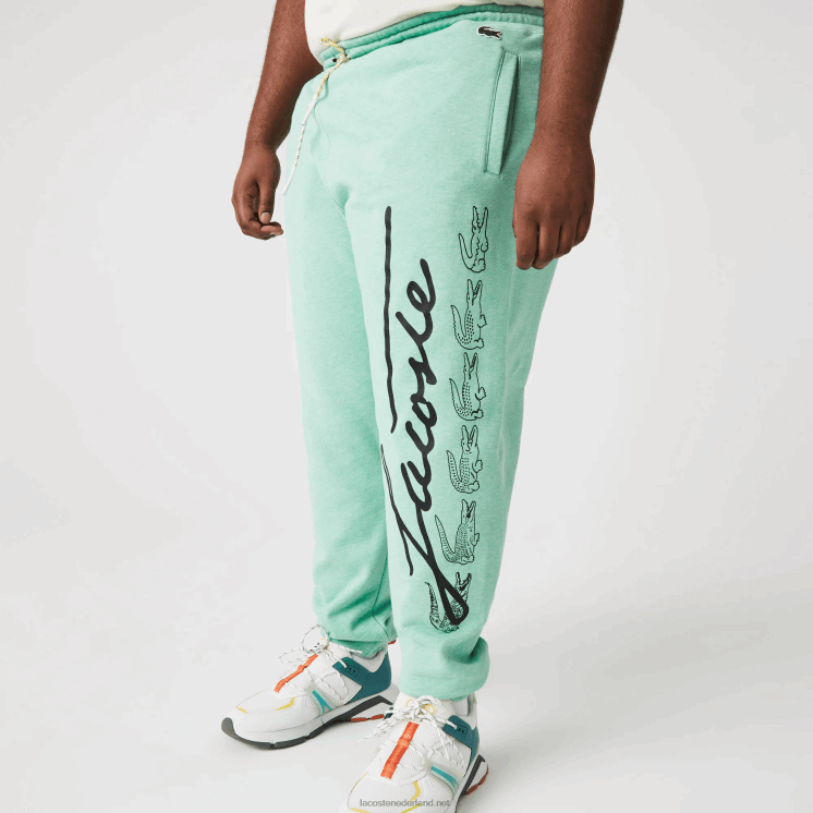Lacoste joggingbroek van katoenfleece met handtekening en krokodillenprint 0828H1066 groen hcv Heren