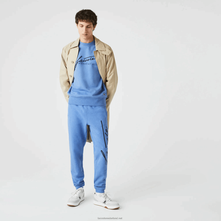 Lacoste joggingbroek van katoenfleece met handtekening en krokodillenprint 0828H1067 blauwe rug hg3 Heren