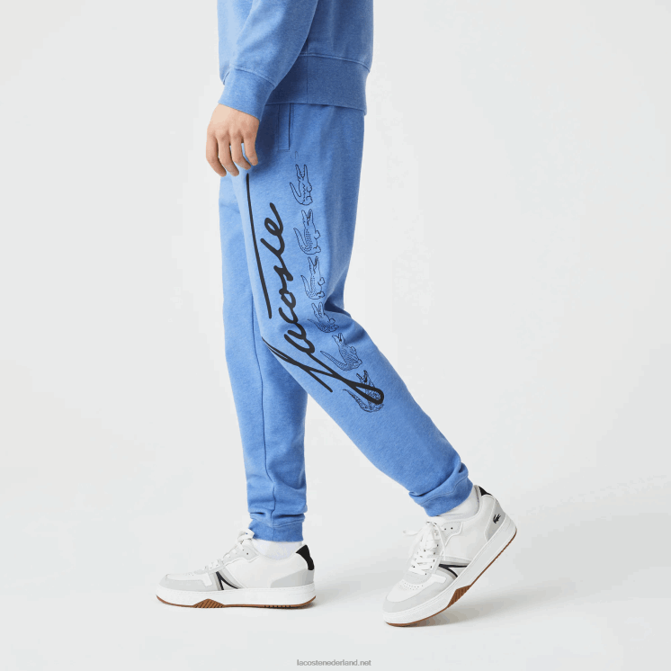 Lacoste joggingbroek van katoenfleece met handtekening en krokodillenprint 0828H1067 blauwe rug hg3 Heren