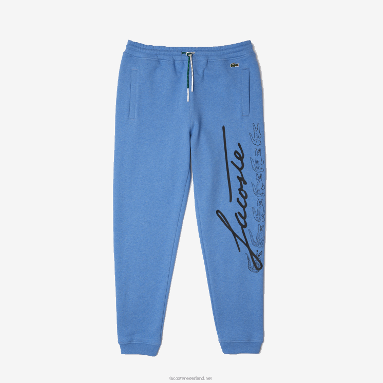 Lacoste joggingbroek van katoenfleece met handtekening en krokodillenprint 0828H1067 blauwe rug hg3 Heren