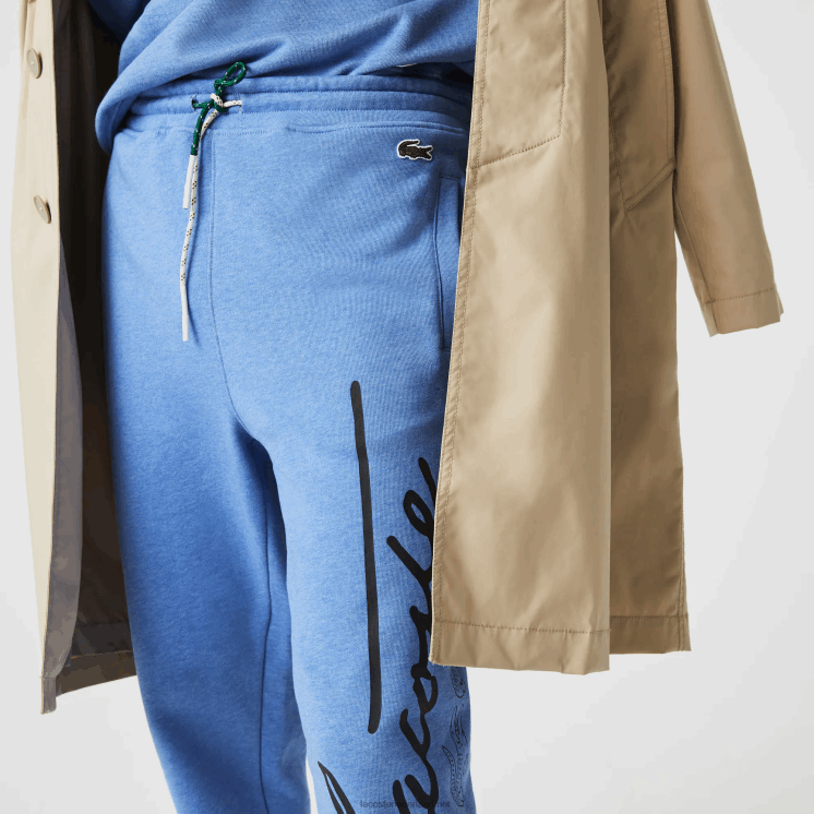 Lacoste joggingbroek van katoenfleece met handtekening en krokodillenprint 0828H1067 blauwe rug hg3 Heren