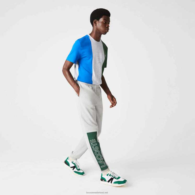 Lacoste joggingbroek van katoenfleecemix met kleurvlakken 0828H1179 grijs chine blauw groen hkb Heren