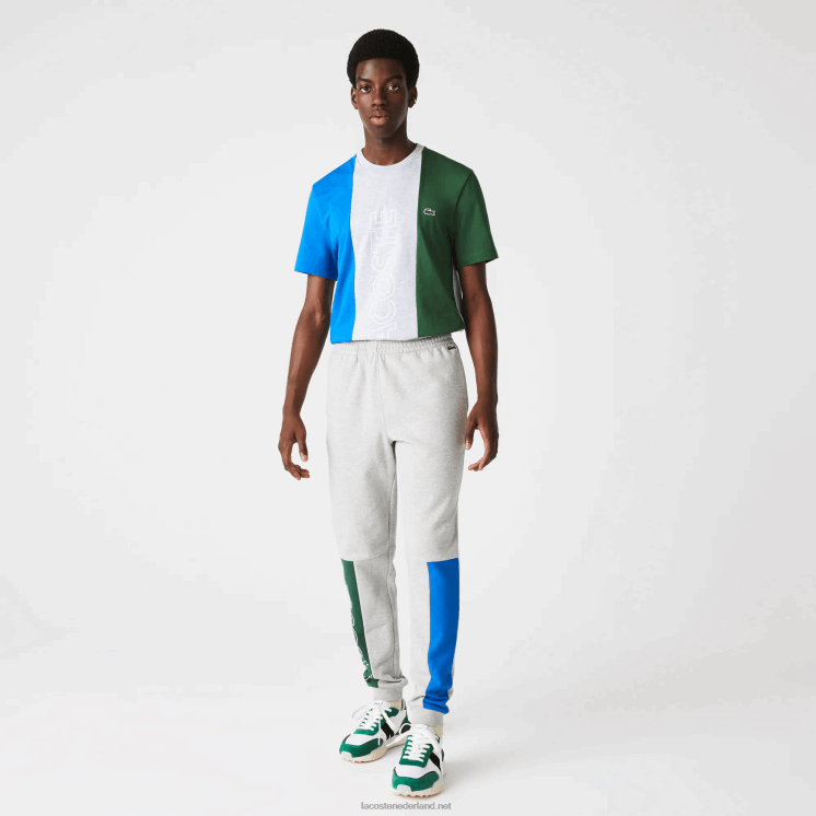 Lacoste joggingbroek van katoenfleecemix met kleurvlakken 0828H1179 grijs chine blauw groen hkb Heren