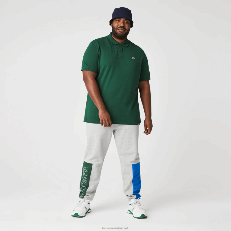 Lacoste joggingbroek van katoenfleecemix met kleurvlakken 0828H1179 grijs chine blauw groen hkb Heren