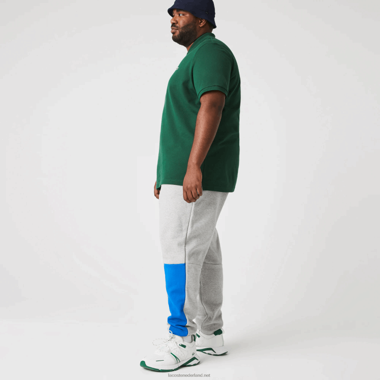 Lacoste joggingbroek van katoenfleecemix met kleurvlakken 0828H1179 grijs chine blauw groen hkb Heren