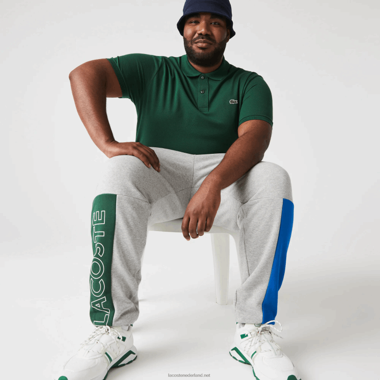 Lacoste joggingbroek van katoenfleecemix met kleurvlakken 0828H1179 grijs chine blauw groen hkb Heren