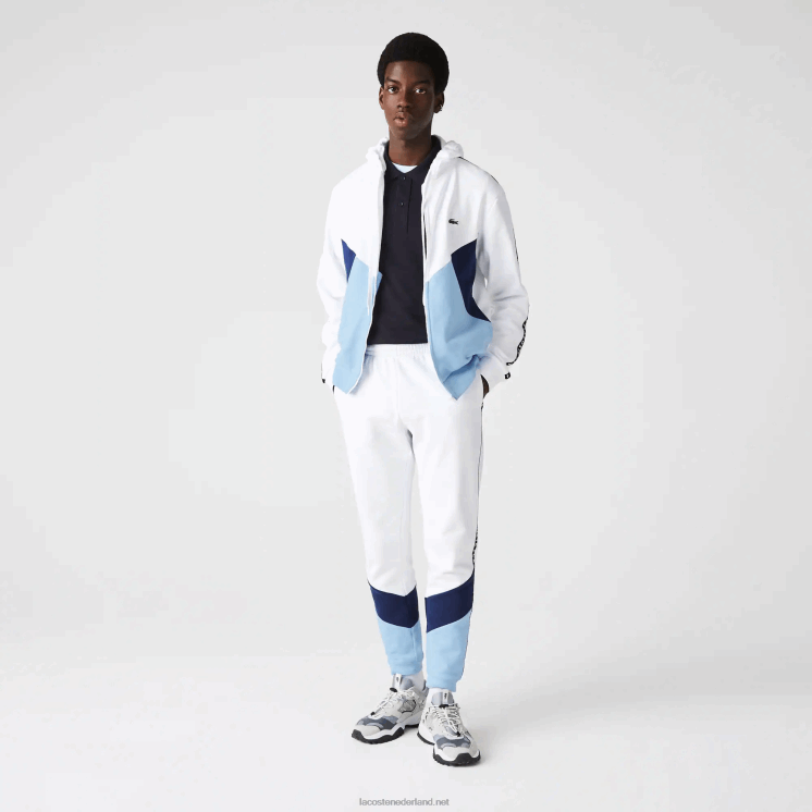 Lacoste kenmerkende gestreepte colorblock fleece joggingbroek 0828H1146 wit blauw vhe Heren