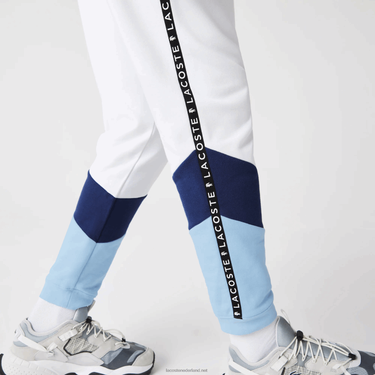 Lacoste kenmerkende gestreepte colorblock fleece joggingbroek 0828H1146 wit blauw vhe Heren
