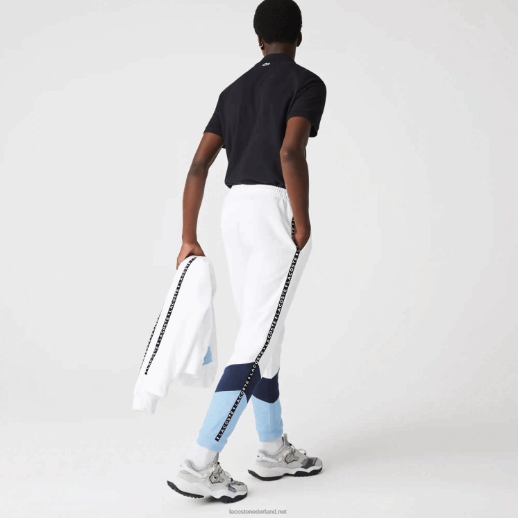 Lacoste kenmerkende gestreepte colorblock fleece joggingbroek 0828H1146 wit blauw vhe Heren