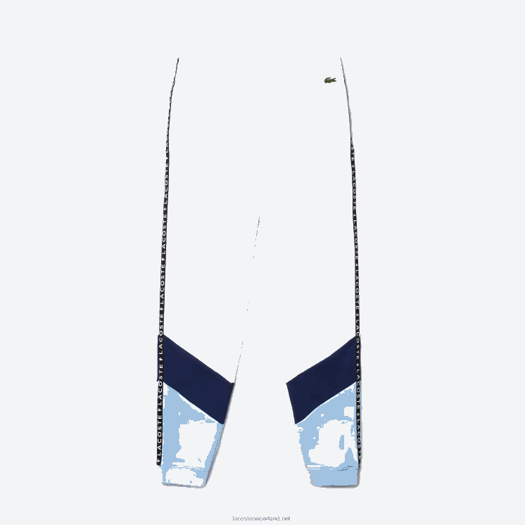 Lacoste kenmerkende gestreepte colorblock fleece joggingbroek 0828H1146 wit blauw vhe Heren