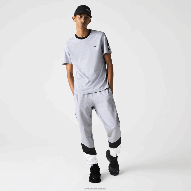 Lacoste kenmerkende gestreepte colorblock fleece joggingbroek 0828H1148 grijs chine zwart wit sj1 Heren