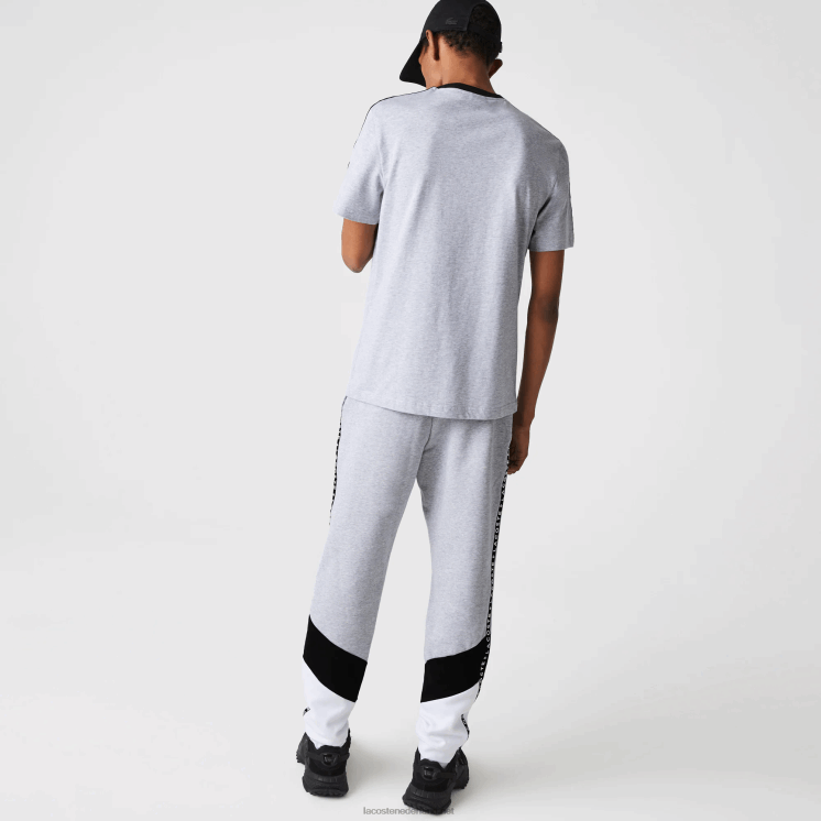 Lacoste kenmerkende gestreepte colorblock fleece joggingbroek 0828H1148 grijs chine zwart wit sj1 Heren