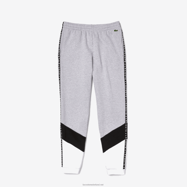 Lacoste kenmerkende gestreepte colorblock fleece joggingbroek 0828H1148 grijs chine zwart wit sj1 Heren