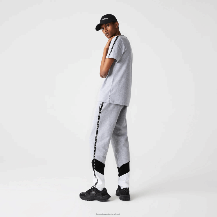 Lacoste kenmerkende gestreepte colorblock fleece joggingbroek 0828H1148 grijs chine zwart wit sj1 Heren