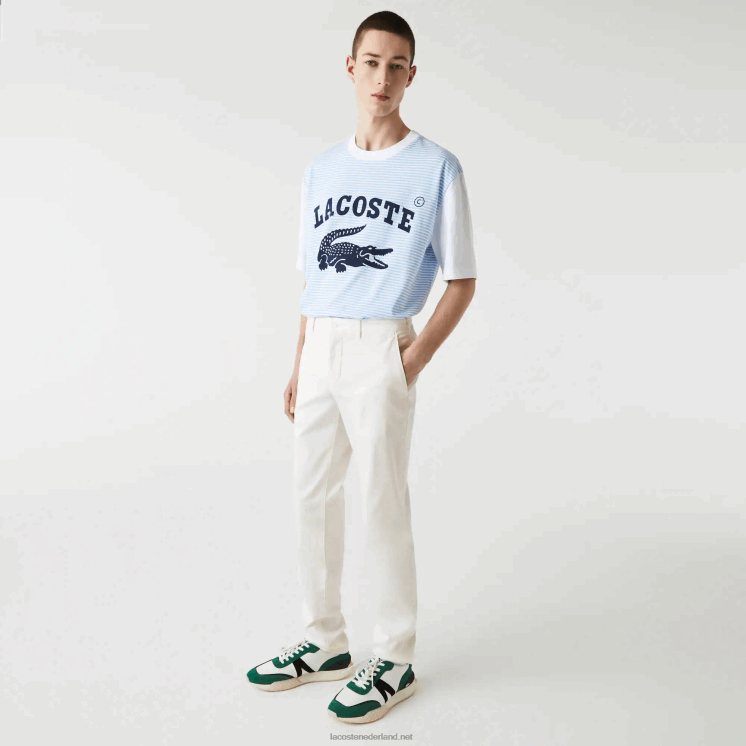 Lacoste nieuwe klassieke slim fit broek van stretchkatoen 0828H1550 wit 70v Heren