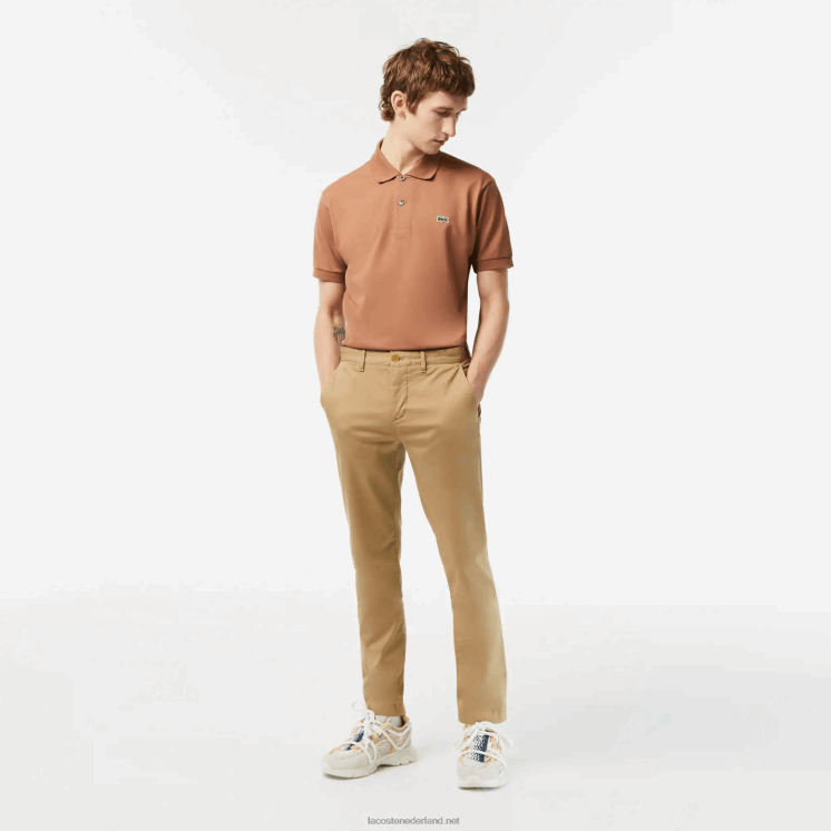 Lacoste nieuwe klassieke slim fit broek van stretchkatoen 0828H476 beige cb8 Heren