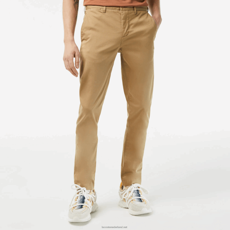 Lacoste nieuwe klassieke slim fit broek van stretchkatoen 0828H476 beige cb8 Heren