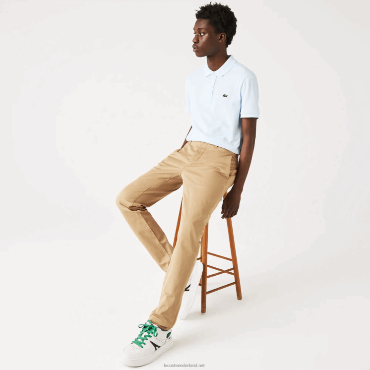 Lacoste nieuwe klassieke slim fit broek van stretchkatoen 0828H479 beige 02s Heren