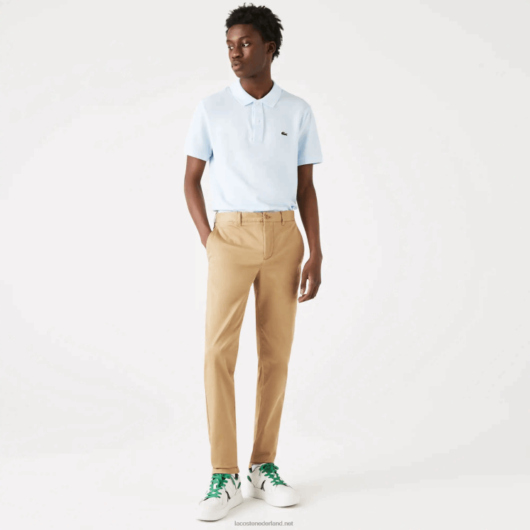Lacoste nieuwe klassieke slim fit broek van stretchkatoen 0828H479 beige 02s Heren
