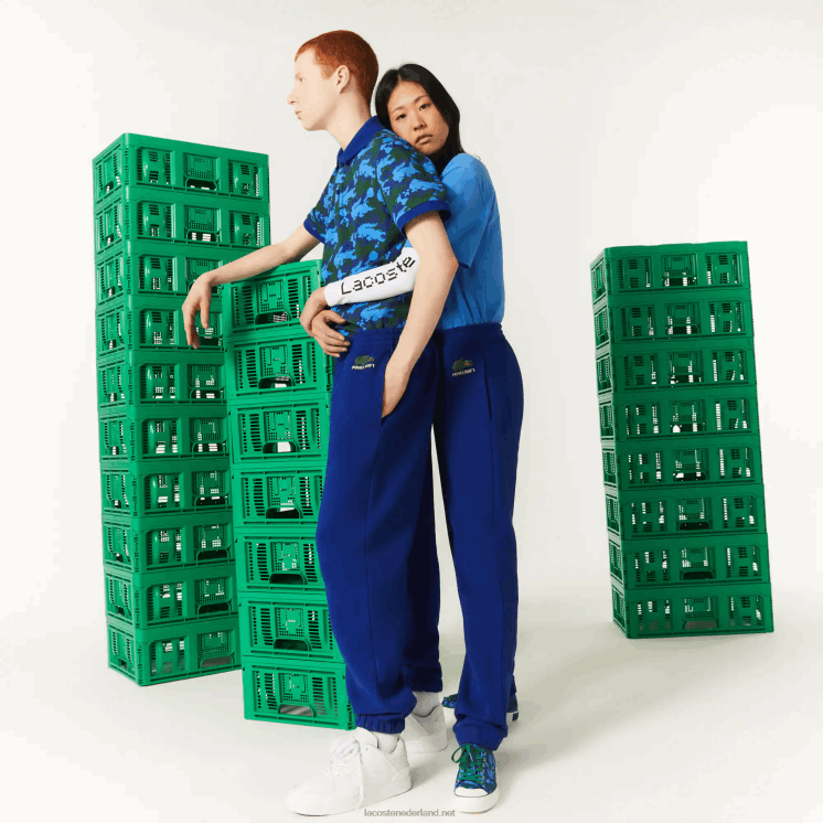 lacoste x minecraft joggingbroek van biologisch katoenfleece 0828H1174 blauwe bdm Heren