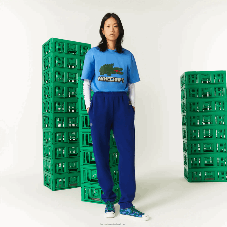 lacoste x minecraft joggingbroek van biologisch katoenfleece 0828H1174 blauwe bdm Heren