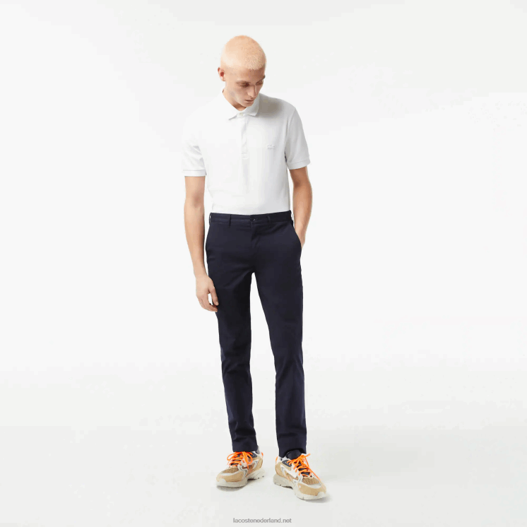 Lacoste slim fit chino van stretchkatoen 0828H500 marineblauw 166 Heren