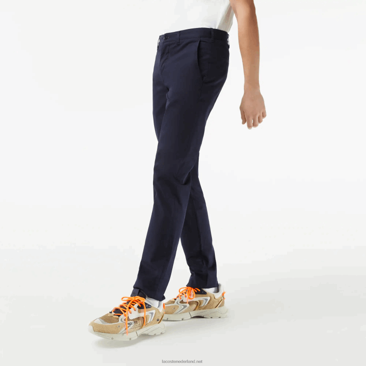 Lacoste slim fit chino van stretchkatoen 0828H500 marineblauw 166 Heren