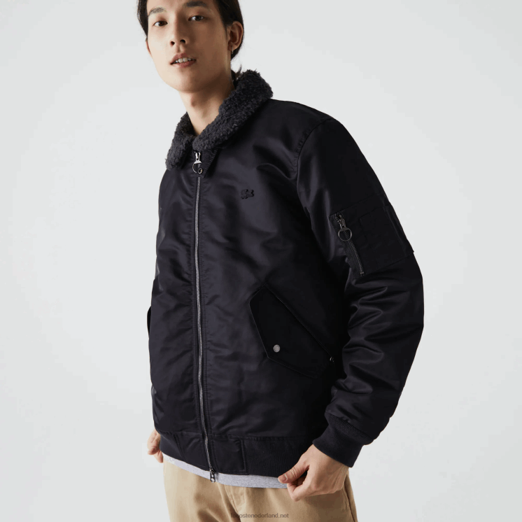 Lacoste Gewatteerd bomberjack met sherpa-kraag 0828H1214 donkergrijs marineblauw 2t9 Heren