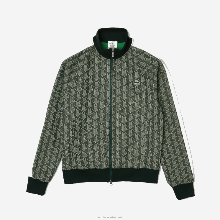 Lacoste Jacquard ritsjack met live-monogrampatroon 0828H1188 groenbeige 7m4 Heren