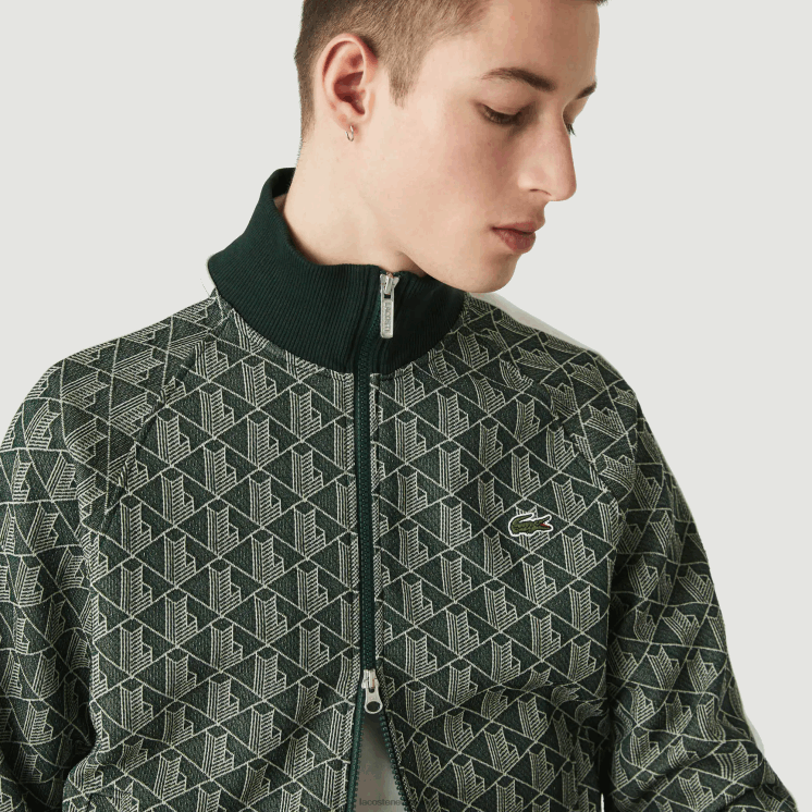 Lacoste Jacquard ritsjack met live-monogrampatroon 0828H1188 groenbeige 7m4 Heren